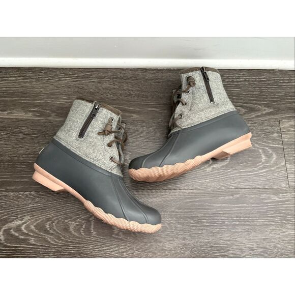 Sperry Saltwater Wool-Emboss Rubber Duck Boots In Gray Size 7 Women’s - Picture 5 of 9